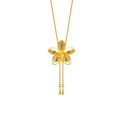 Aeridovanda Vieng Ping Orchid Long Slider Necklace in Gold & Palladium
