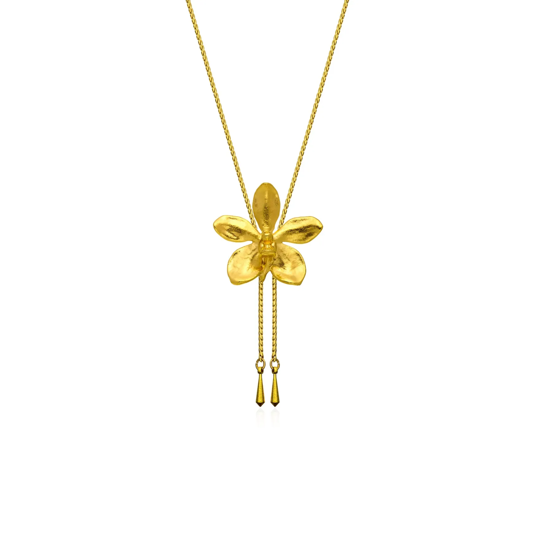 Aeridovanda Vieng Ping Orchid Long Slider Necklace in Gold