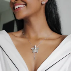 Aeridovanda Vieng Ping Orchid Long Slider Necklace in Palladium