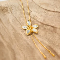 Aeridovanda Vieng Ping Orchid Long Slider Necklace in Gold & Palladium