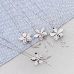 Aeridovanda Vieng Ping Orchid Long Slider Necklace in Palladium