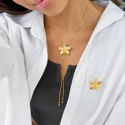 Aeridovanda Vieng Ping Orchid Long Slider Necklace in Gold & Palladium