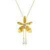 Aranthera Orchid Long Slider Necklace in Gold & Palladium with Crystal Tailends
