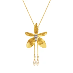 Aranthera Orchid Long Slider Necklace in Gold & Palladium with Crystal Tailends