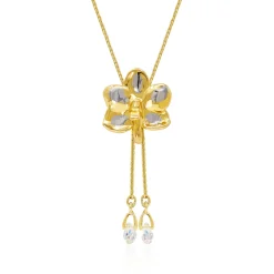 Ascocenda Sagarik Gold Orchid Short Slider Necklace in Gold & Palladium with Crystal Tailends