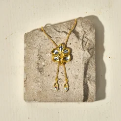 Ascocenda Sagarik Gold Orchid Short Slider Necklace in Gold & Palladium with Crystal Tailends