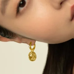 Athena Pendant Earrings in Gold with White Topaz