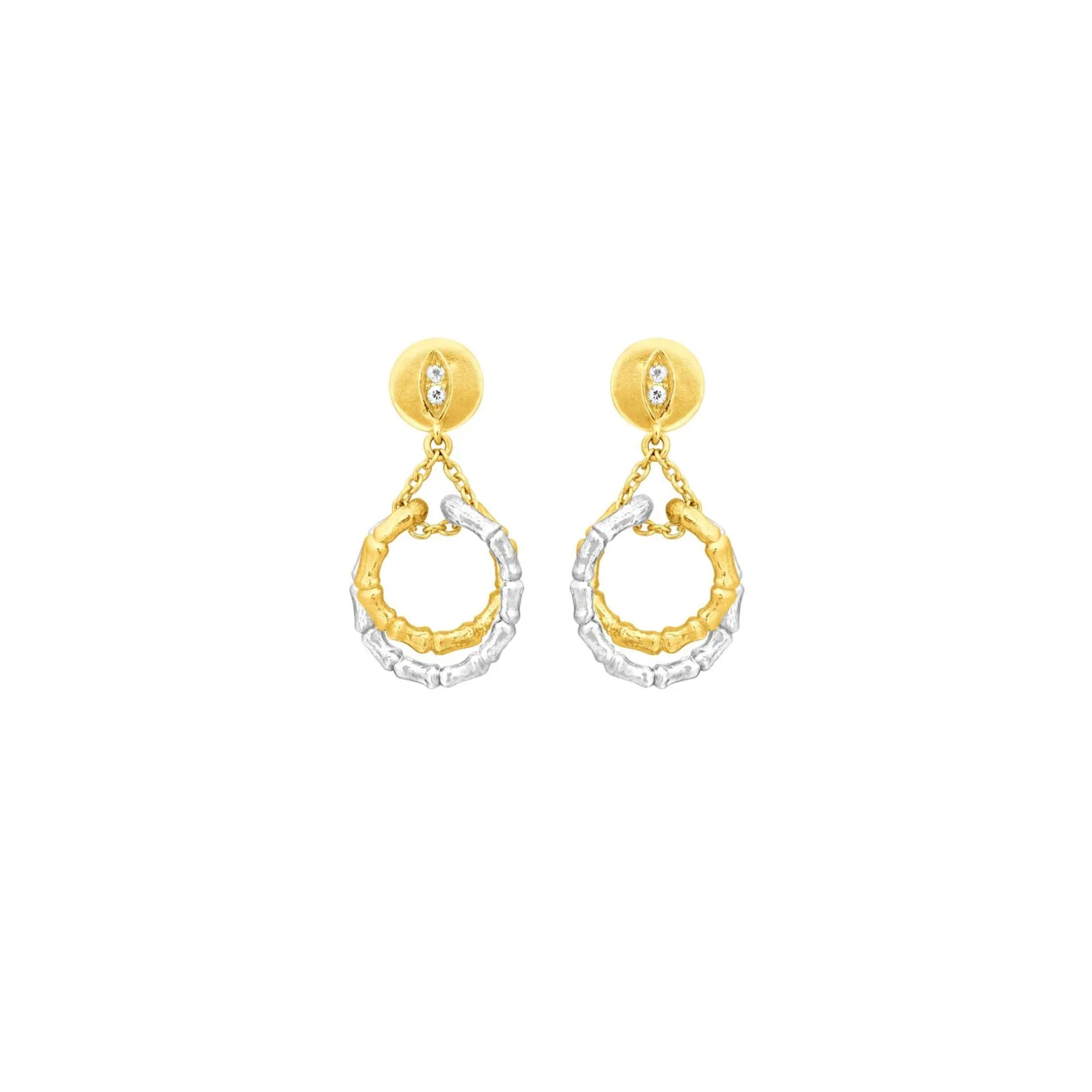 Bamboo Twist Dangling Earrings with White Sapphires
