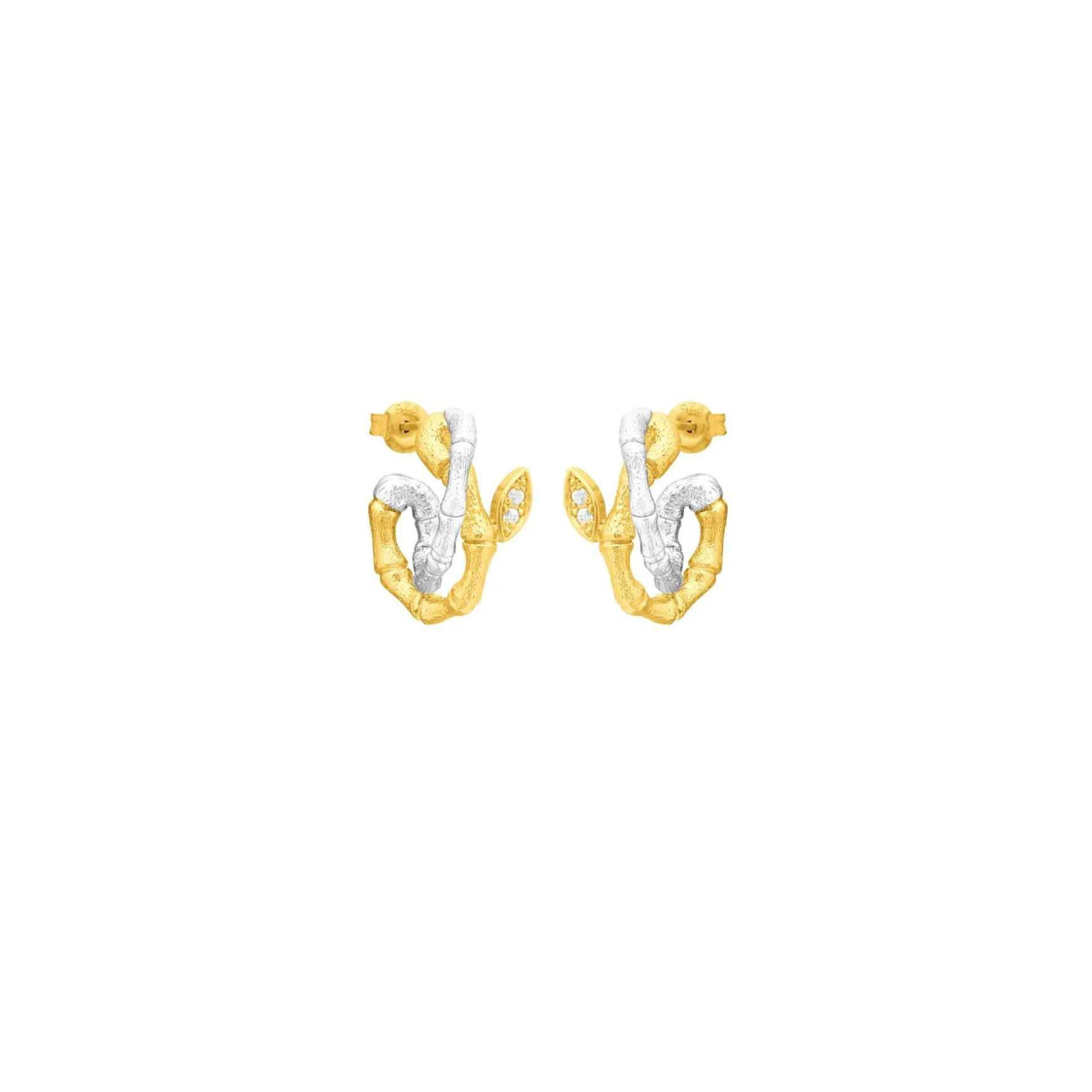 Bamboo Twist Pierced Earrings with White Sapphires