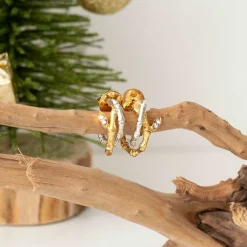 Bamboo Twist Pierced Earrings with White Sapphires