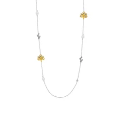 Blossom Long Necklace with Pearls in Gold and Palladium