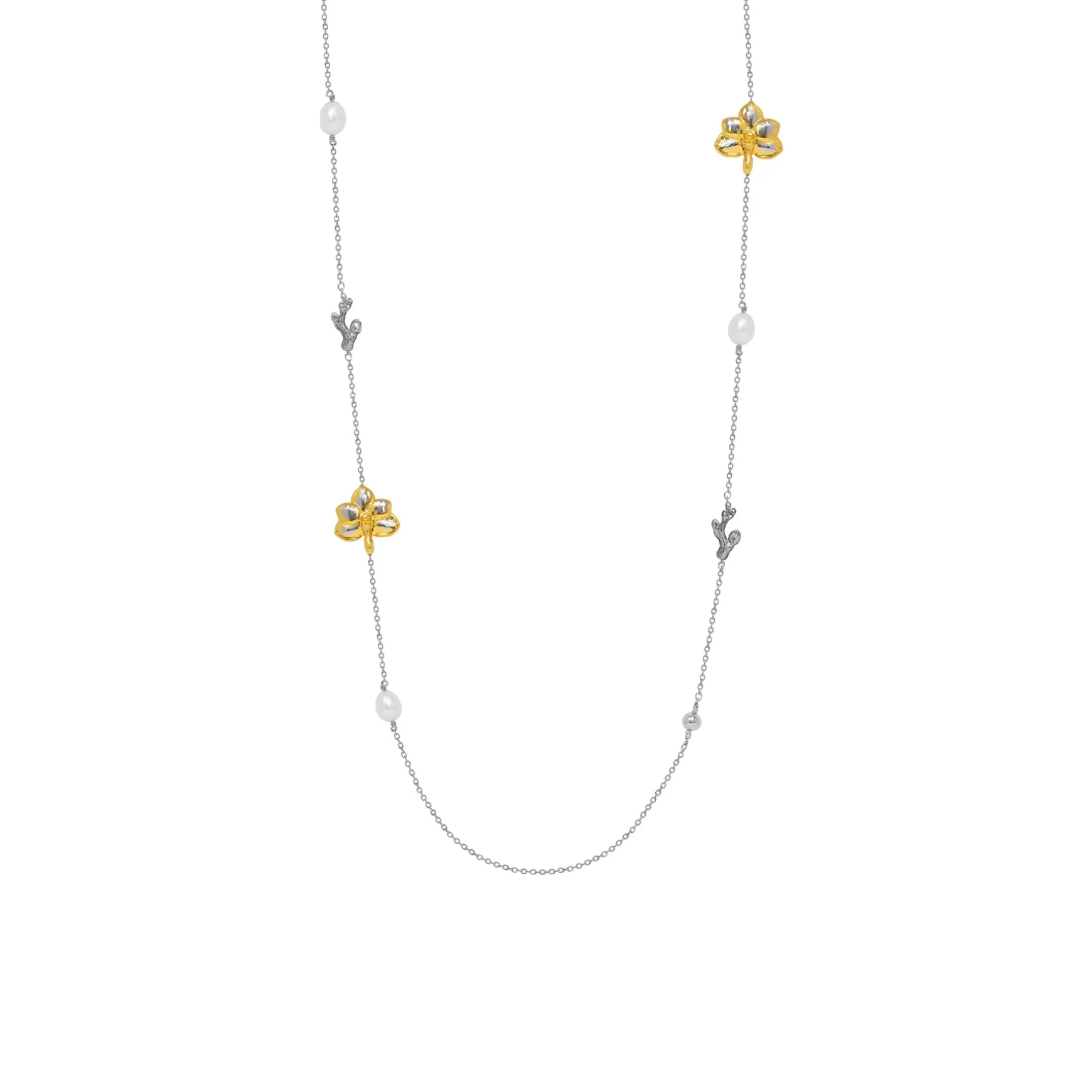 Blossom Long Necklace with Pearls in Gold and Palladium