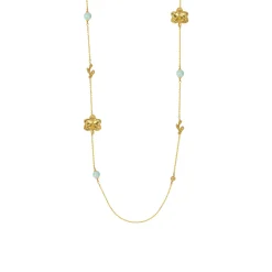 Blossom Long Necklace with Jadeite in Gold