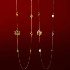 Blossom Long Necklace with Pearls in Gold and Palladium