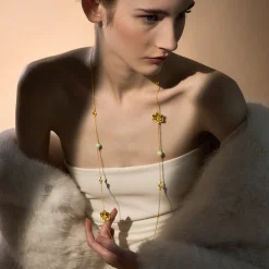 Blossom Long Necklace with Jadeite in Gold