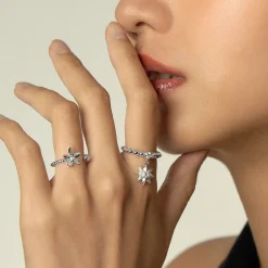Dainty Ascocenda Orchid Ring in Rhodium with White Topaz