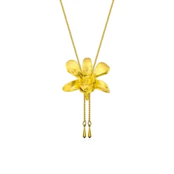 Dendrobium Li Min Eng Orchid Long Slider Necklace in Gold