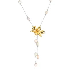 Dendrobium Little Atro Orchid Necklace with Freshwater Pearls