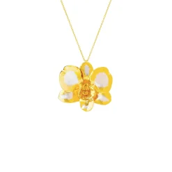 Dendrobium Merry Island Orchid Necklace cum Brooch in Gold and Palladium