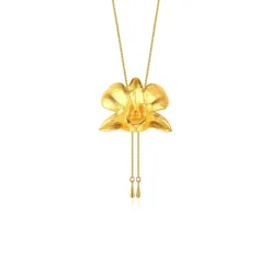 Dendrobium Tay Swee Keng Orchid Long Slider Necklace in Gold