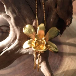 Dendrobium Thong Chai Orchid Long Slider Necklace in Gold