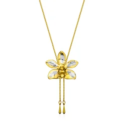 Doritaenopsis Summer Red Orchid Long Slider Necklace in Gold & Palladium