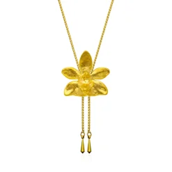 Doritaenopsis Summer Red Orchid Long Slider Necklace in Gold