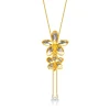 Dual Orchid Bloom Long Slider Necklace in Gold & Palladium with Crystal Tailends