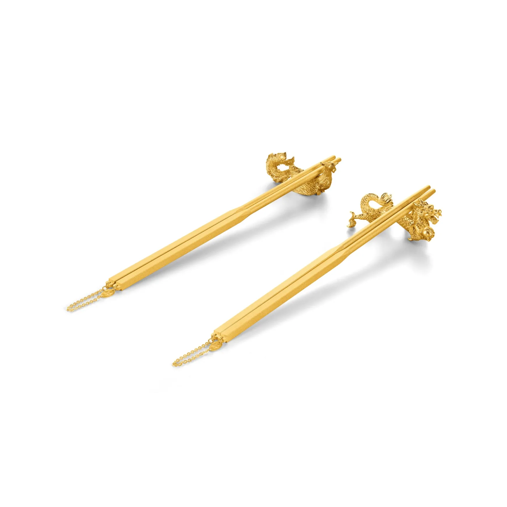 Golden Chopsticks with Dragon and Phoenix Rests