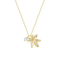 Morning Glory Leaf Necklace with Aquamarine and Topaz