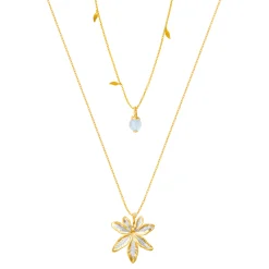 Morning Glory Leaf Necklace with Aquamarine and Topaz