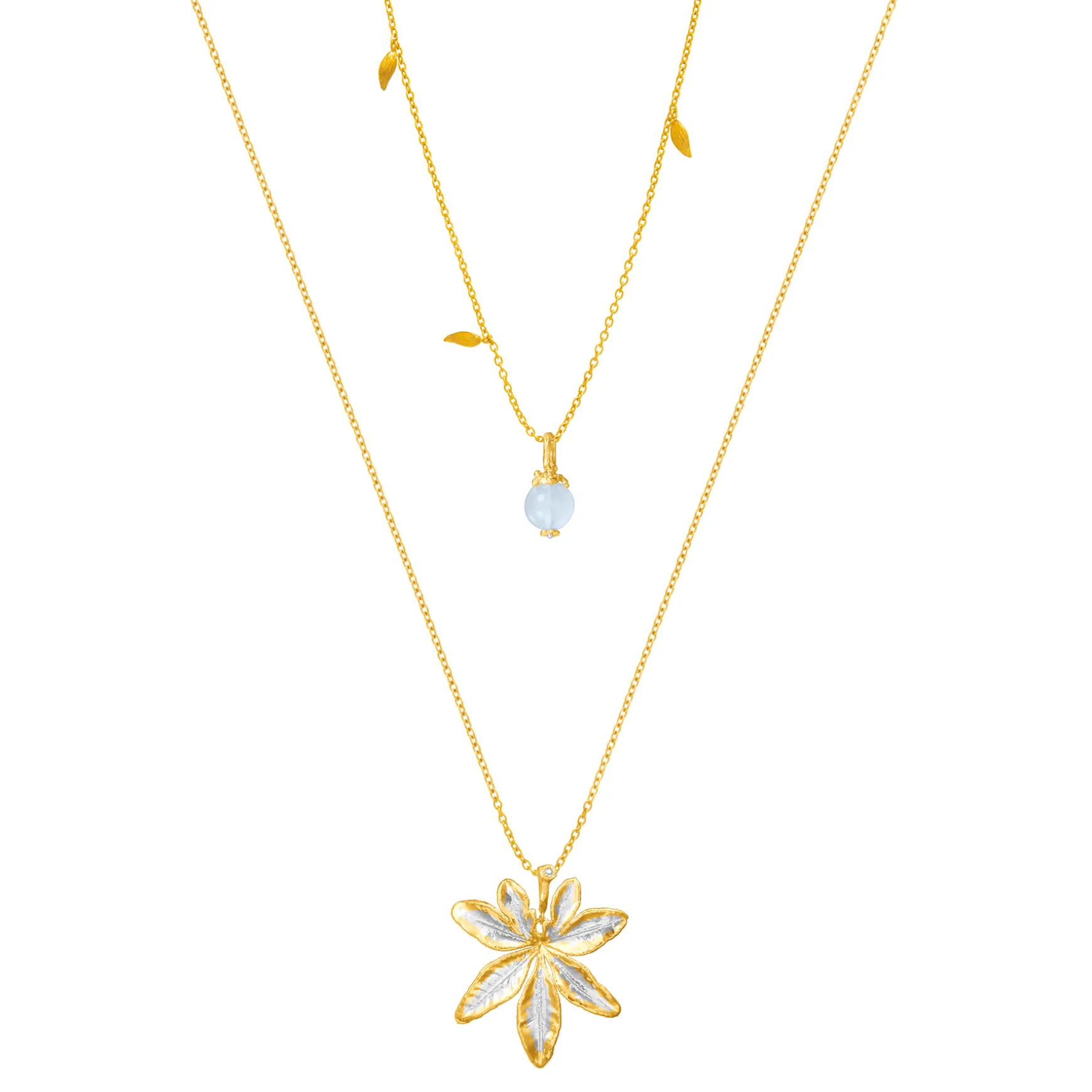 Morning Glory Leaf Necklace with Aquamarine and Topaz