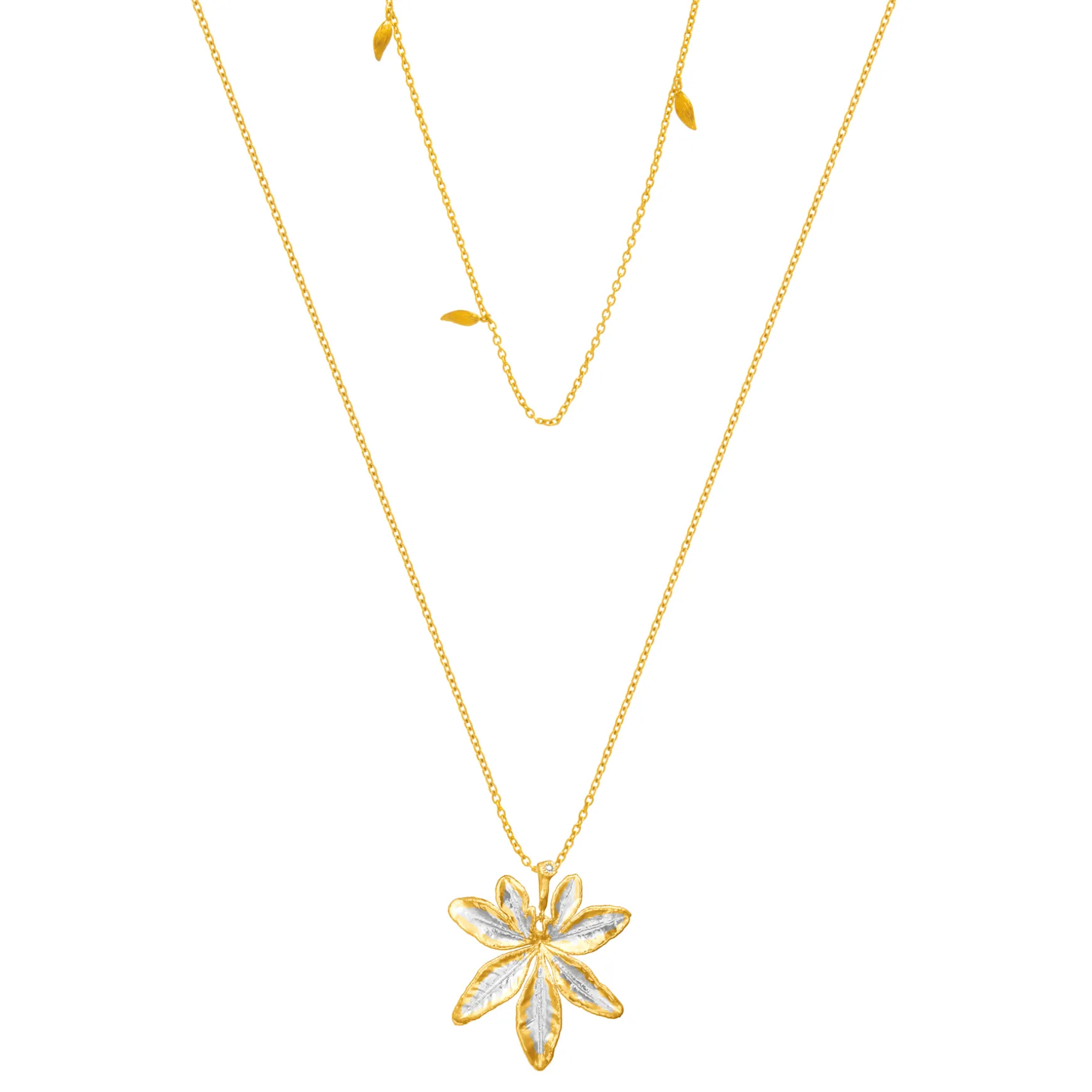 Morning Glory Leaf Necklace with Aquamarine and Topaz