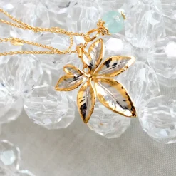 Morning Glory Leaf Necklace with Aquamarine and Topaz