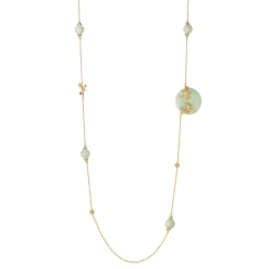 Nature's Jade Long Gold Necklace with White Topaz