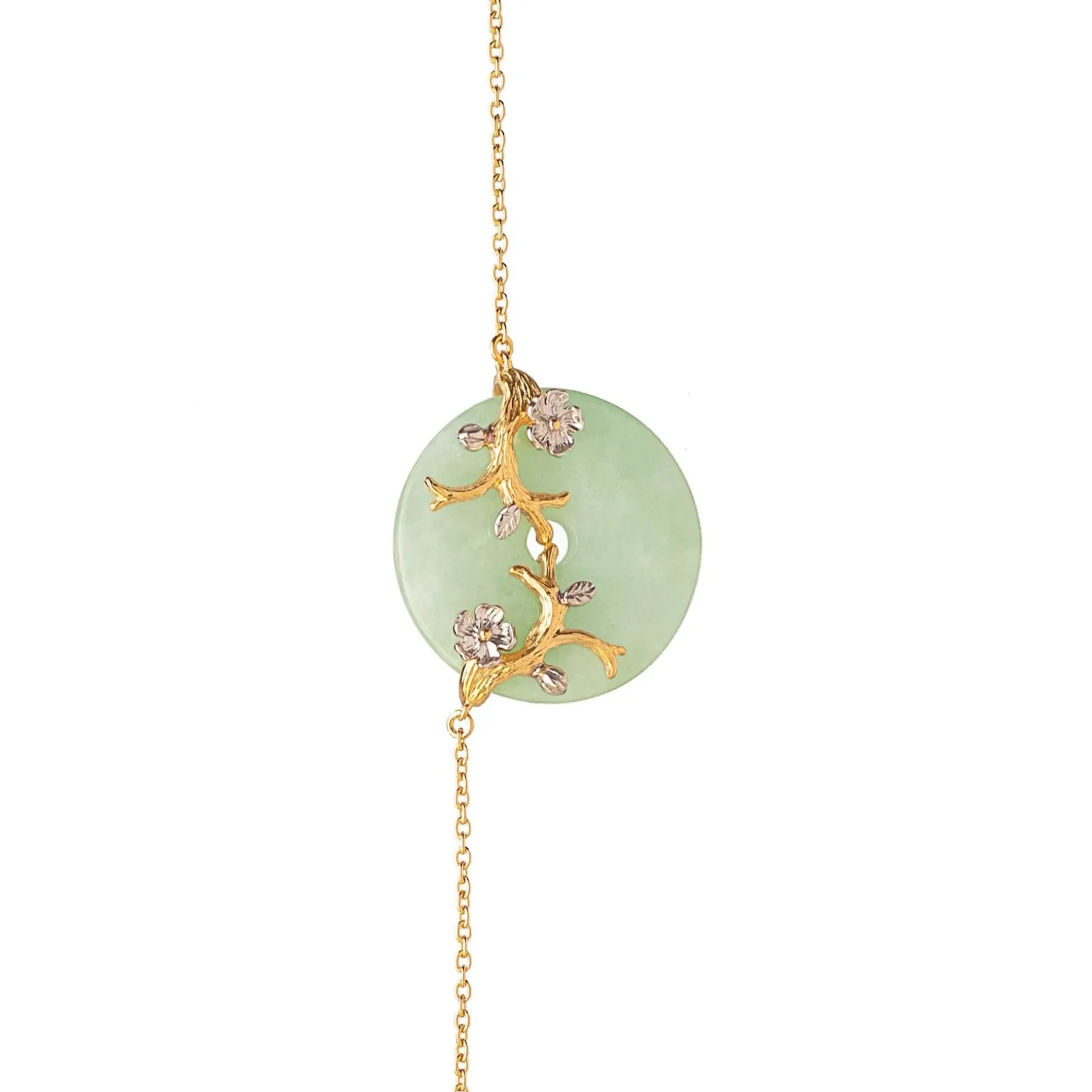 Nature's Jade Long Gold Necklace with White Topaz
