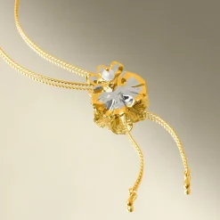 Oncidium Coco Drop II Pearl Long Slider Necklace in Gold & Palladium