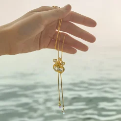 Oncidium Coco Drop Short Slider Necklace in Gold & Palladium With Crystal Tailends