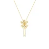 Oncidium Haematochilum Orchid Long Slider Necklace in Gold & Palladium with Crystal Tailends