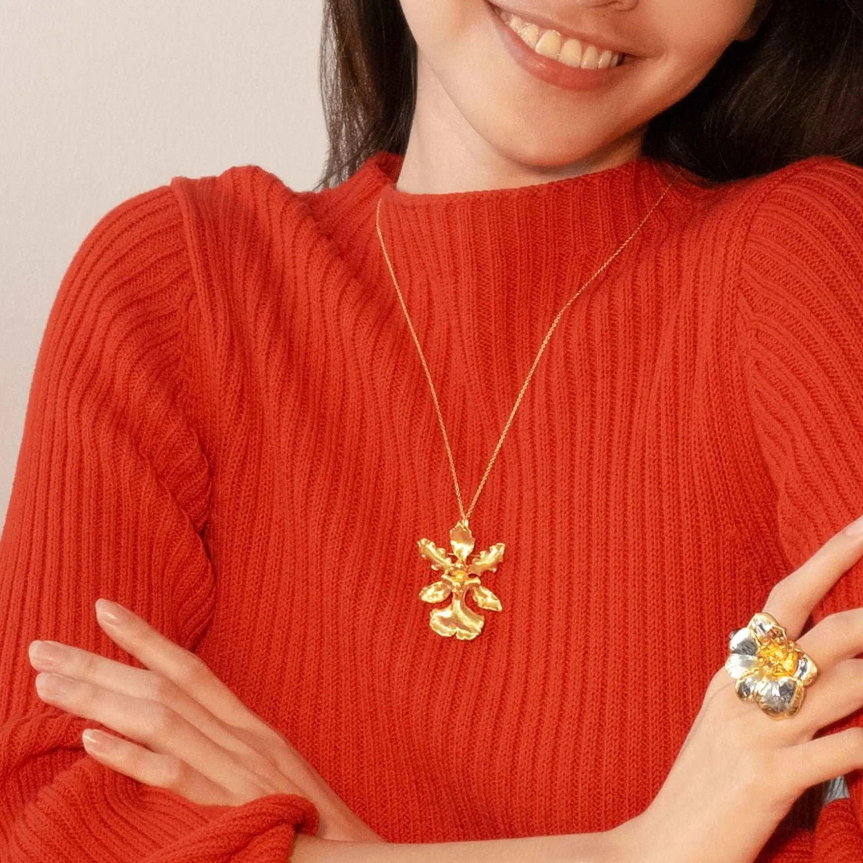 Oncidium Haematochilum Orchid Necklace cum Brooch in Gold