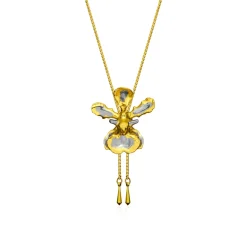 Oncidium Mary Saporita Long Orchid Slider Necklace in Gold & Palladium