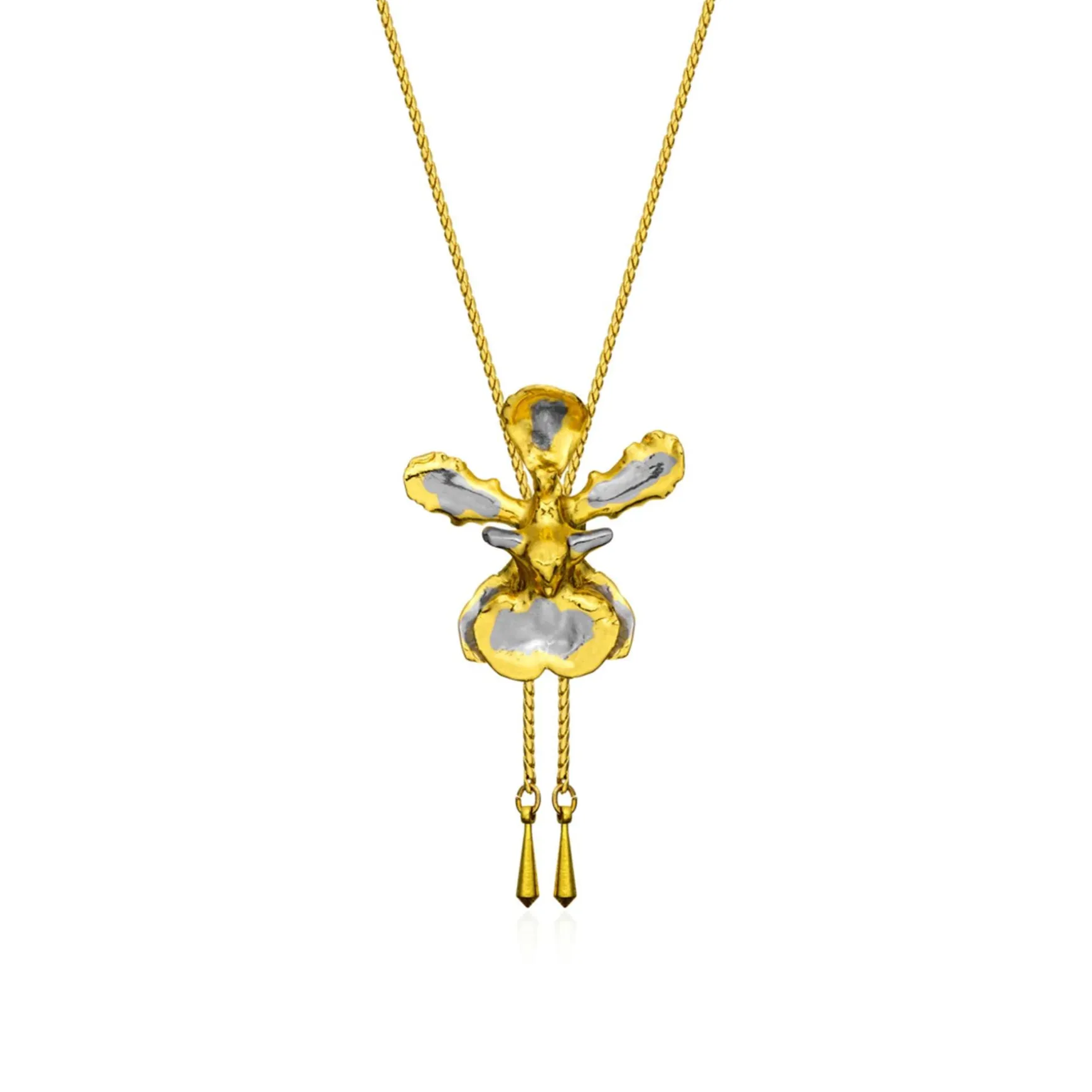 Oncidium Mary Saporita Long Orchid Slider Necklace in Gold & Palladium