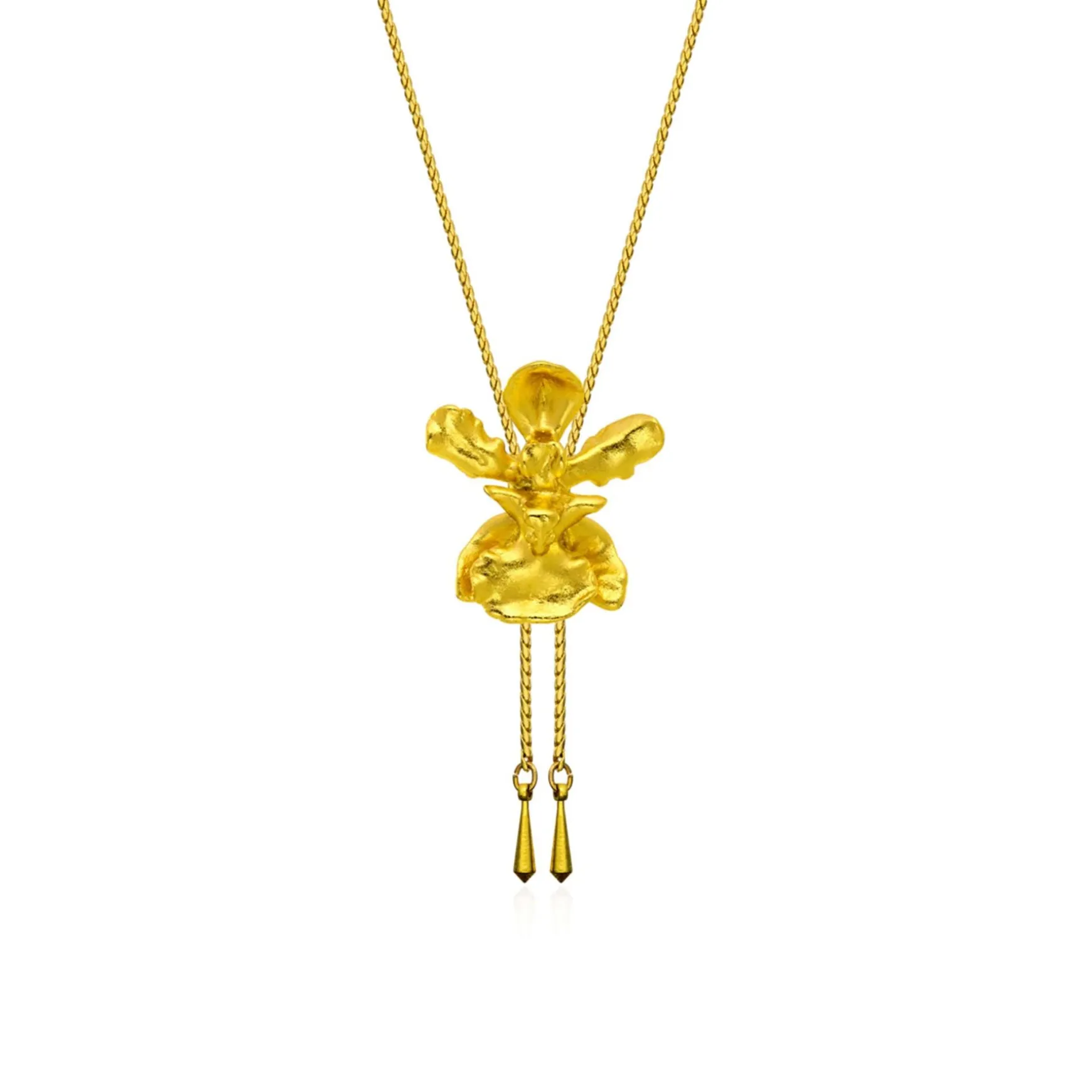 Oncidium Mary Saporita Orchid Long Slider Necklace in Gold