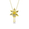 Oncidium Wildcat Orchid Long Slider Necklace in Gold & Palladium with Crystal Tailends