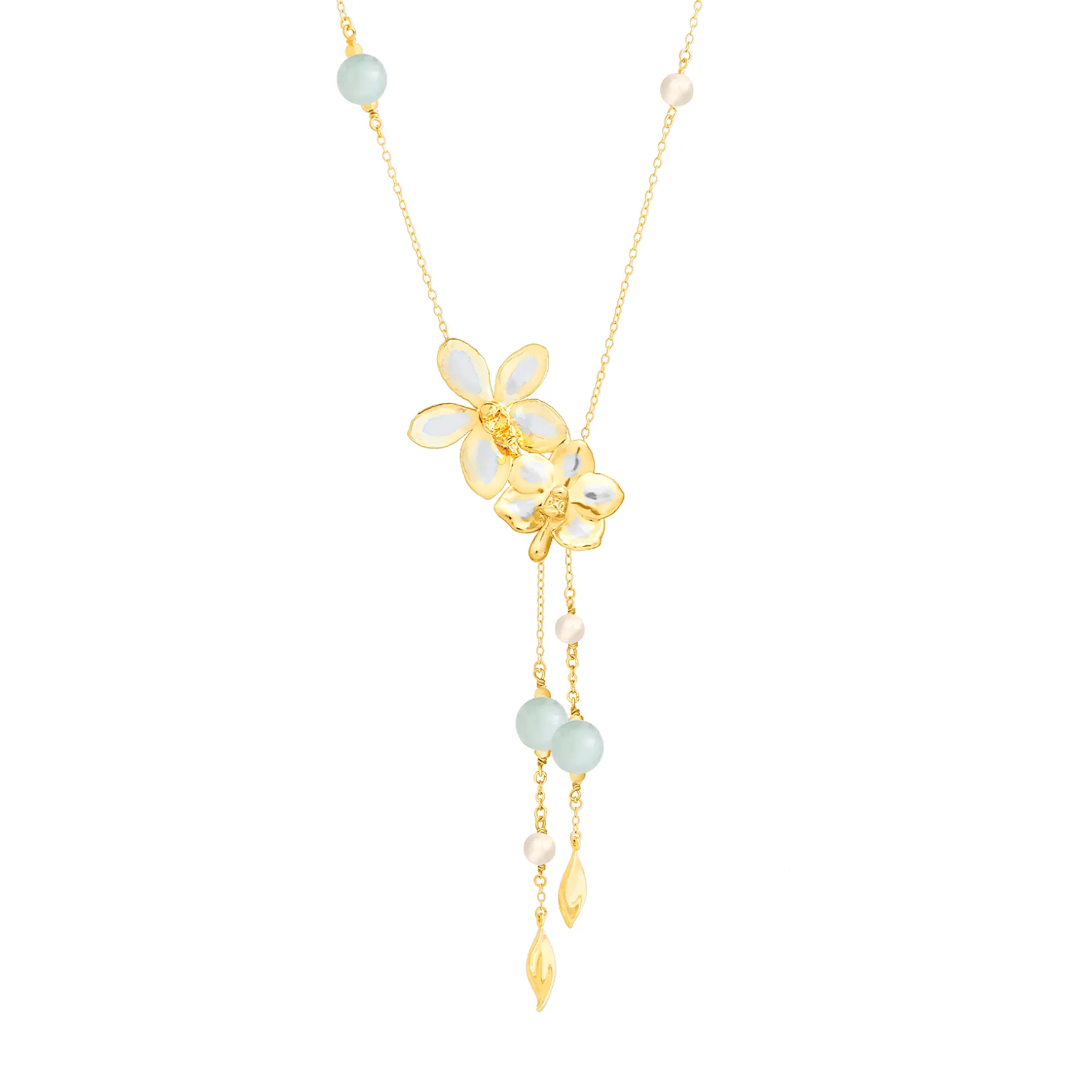 Orchid Meadows Necklace with Jade and Pearl