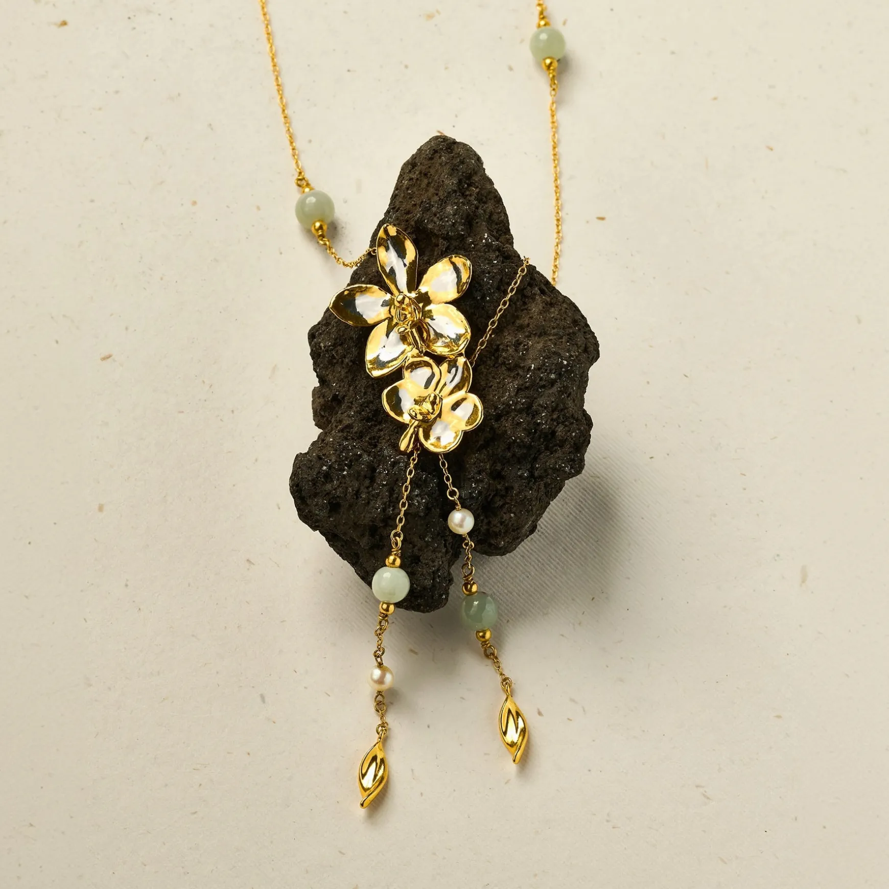 Orchid Meadows Necklace with Jade and Pearl