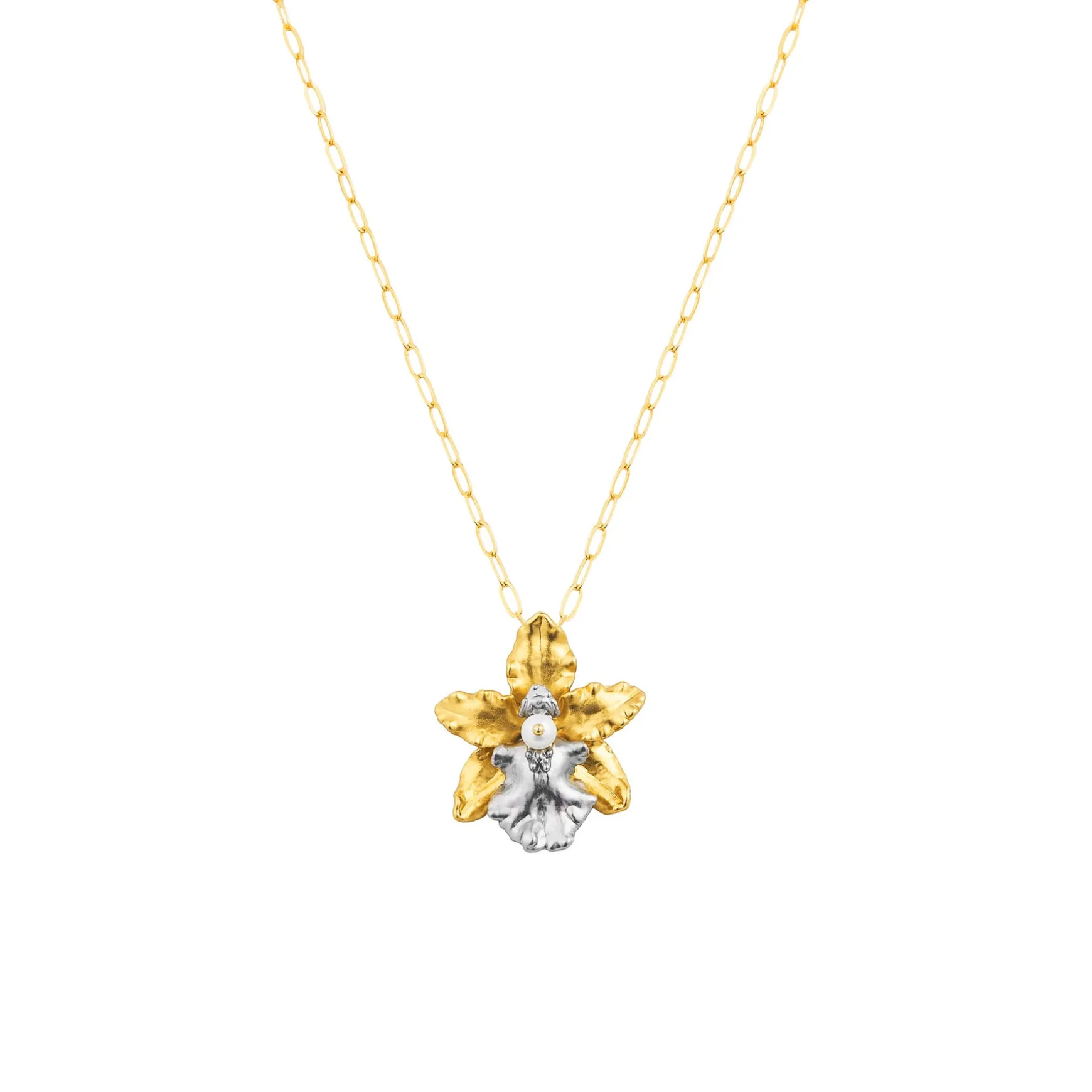 Orchid Paperclip Necklace in Gold and Palladium