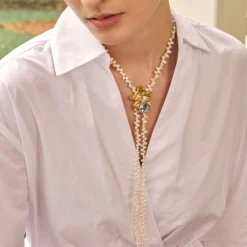 Orchid Pearl Necklace cum Brooch in Gold and Palladium