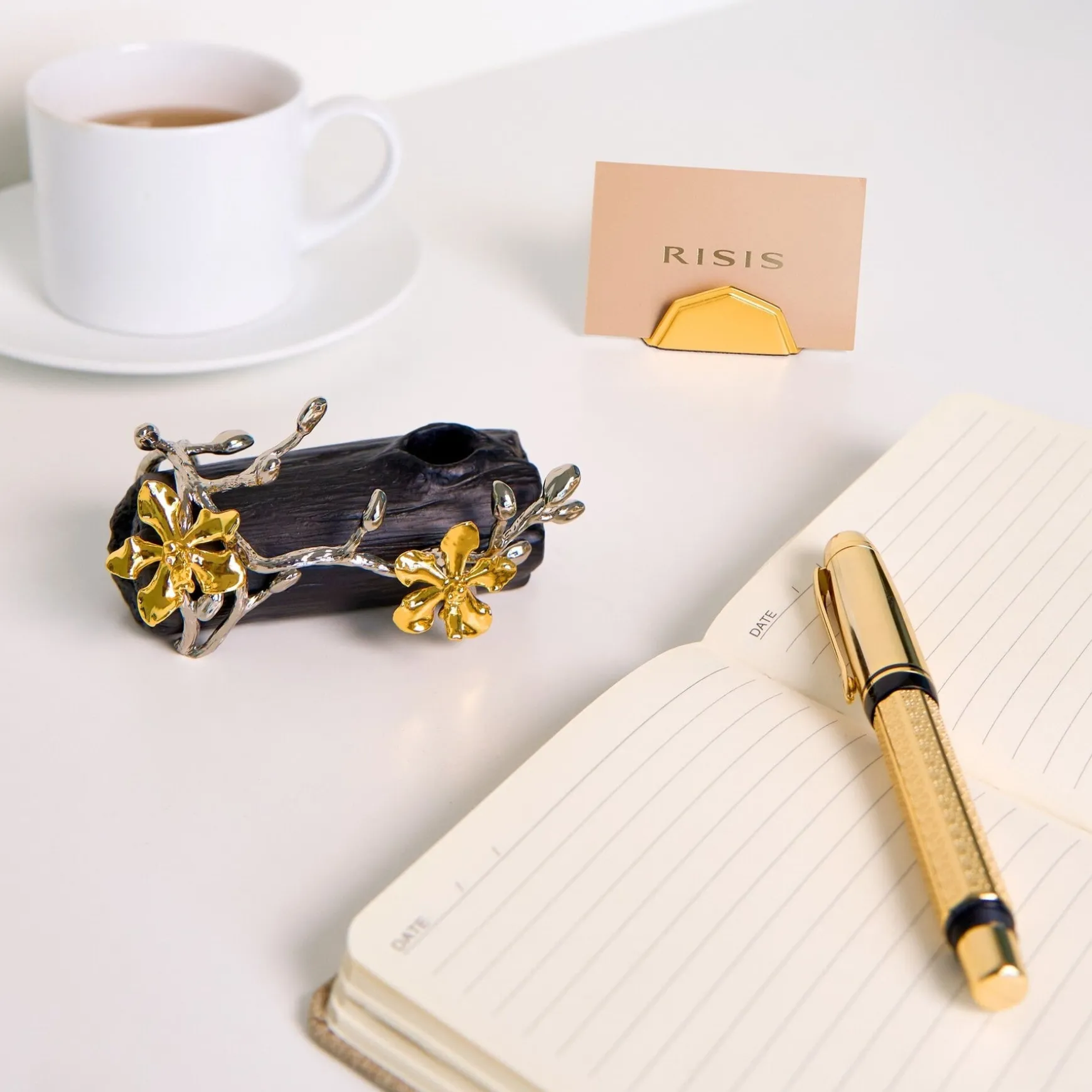 Orchid Spiral Charcoal Pen and Name Card Holder