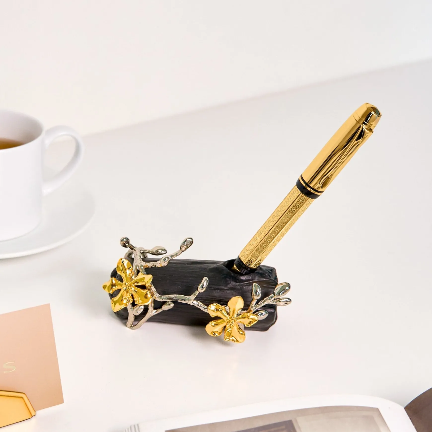 Orchid Spiral Charcoal Pen and Name Card Holder